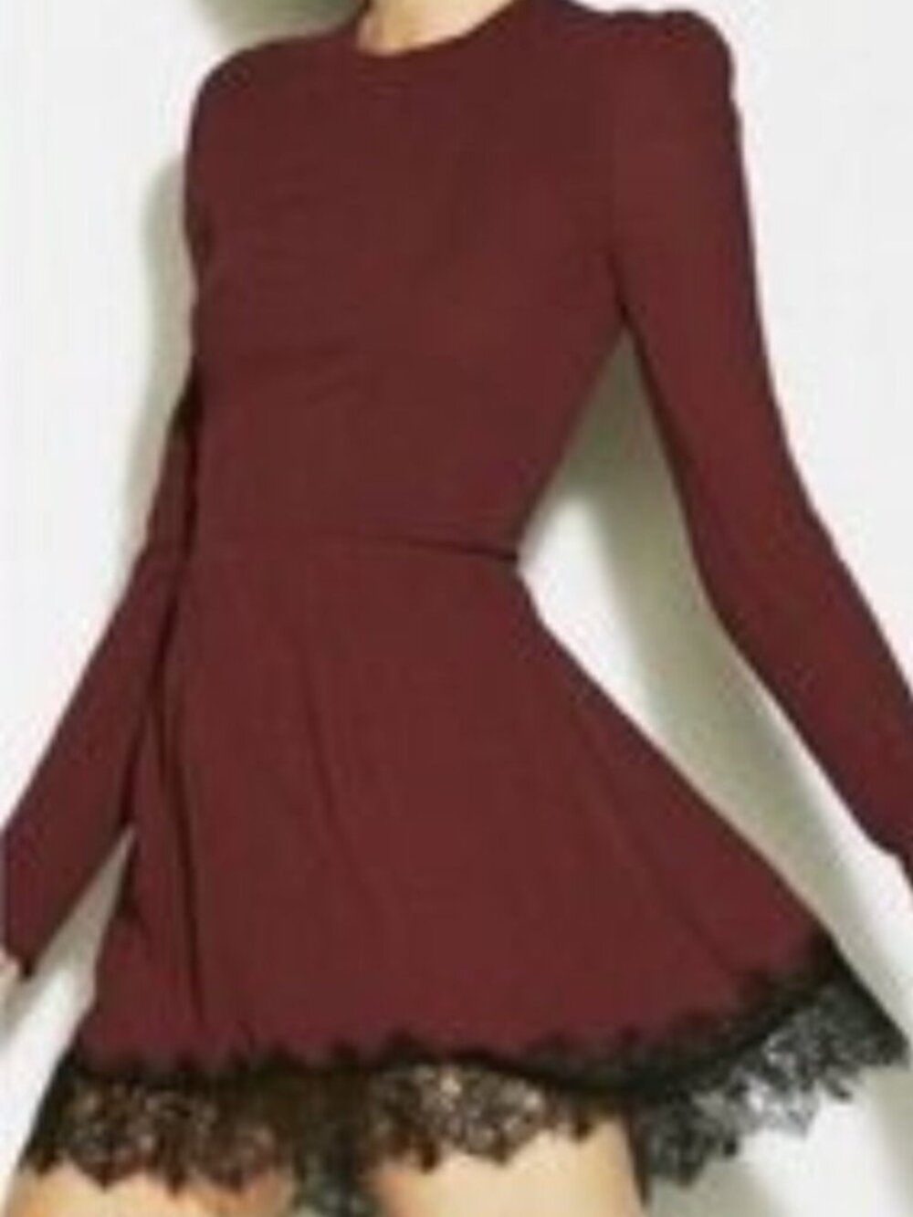 Reformation Burgundy Fit and Flare Mini Dress w/Black Lace